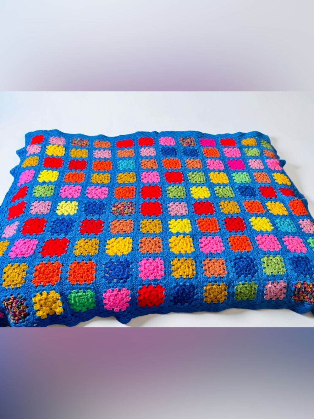 Dopamine Decor Crochet Blanket 60x50 Blue Multicolor Boho Throw